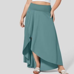 Halara Teal Mineral Blue High Low Ruffle Breezeful Midi Skirt Skort